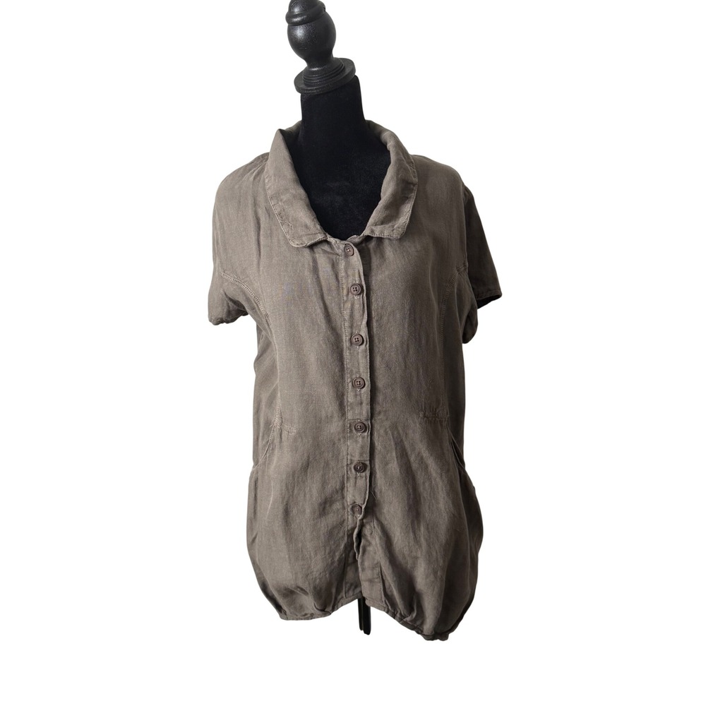 Cannisse Minimalist Linen Tunic Top Womens L Lagenlook Button Up BOHO Relaxed‎
